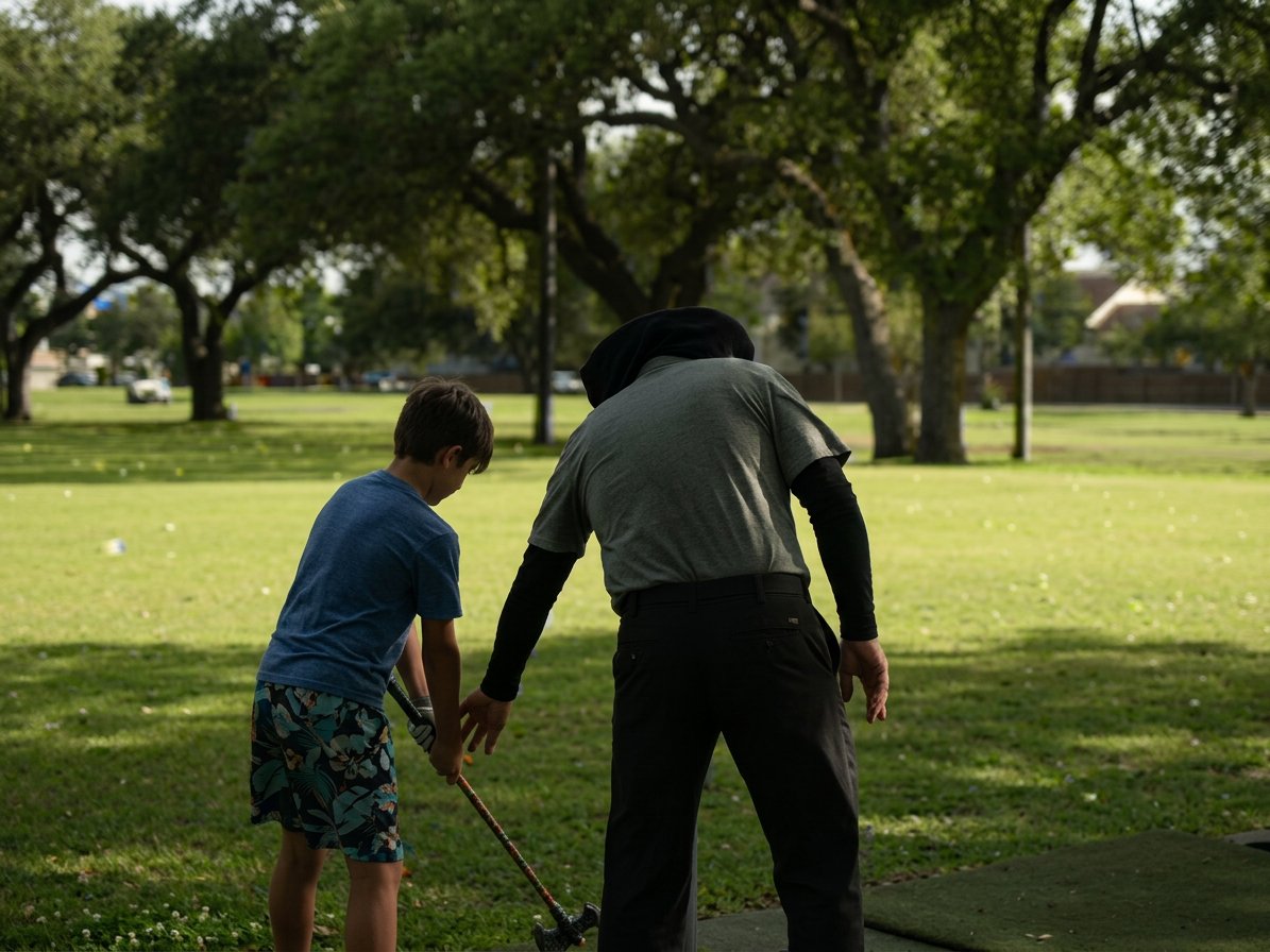 Coach working one-on-one with a junior golfer on the range
