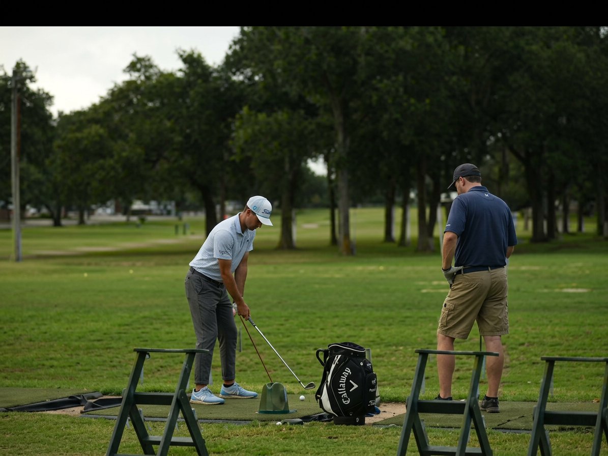 Junior golfer working on full swing on the practice range