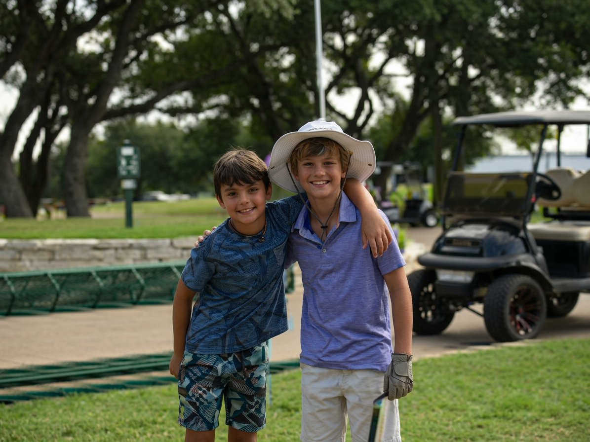 Two young junior golfers together at the course